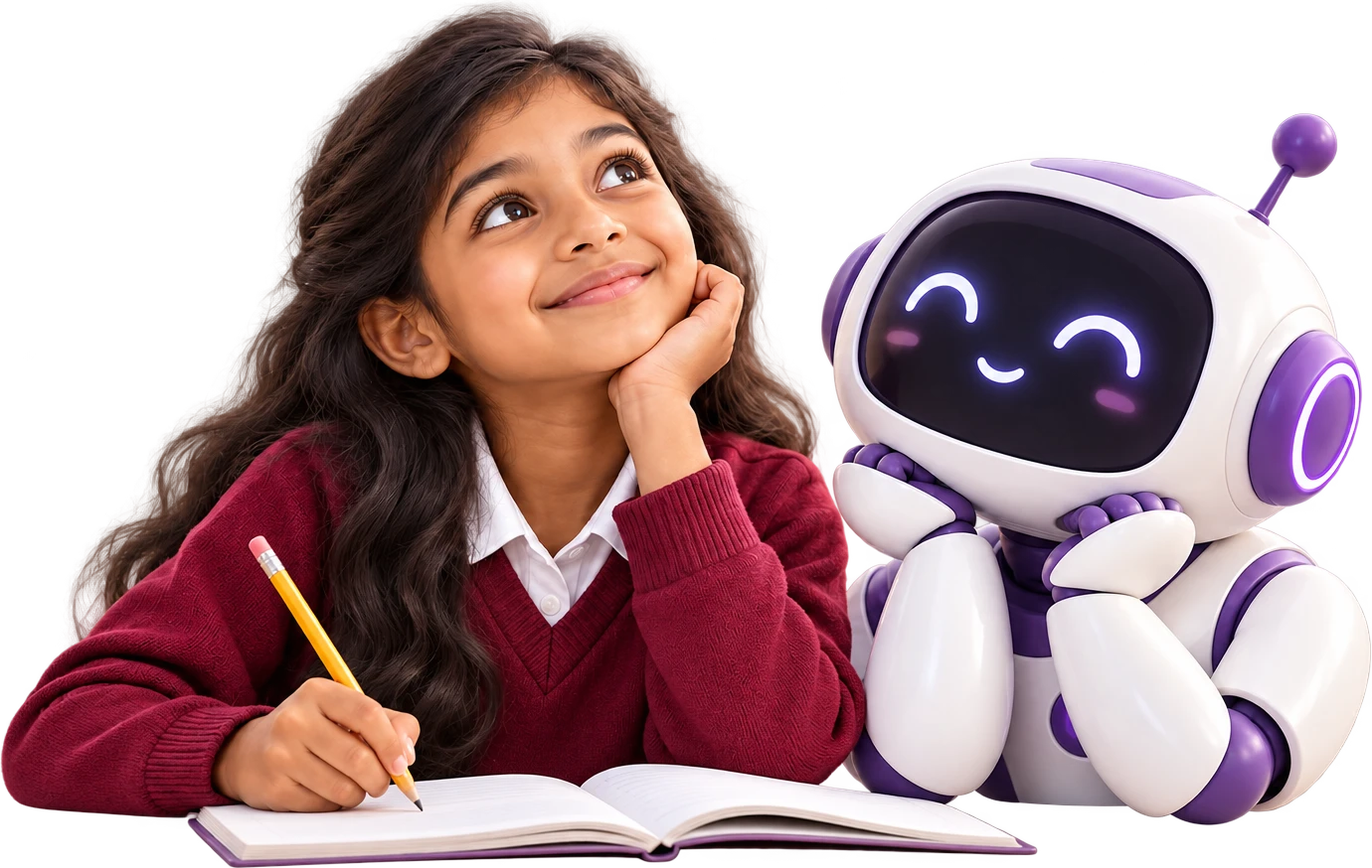 A young learner and friendly robot exploring ideas together