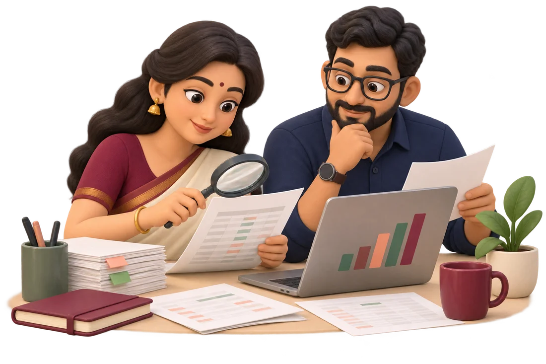 Educators checking records and a laptop together
