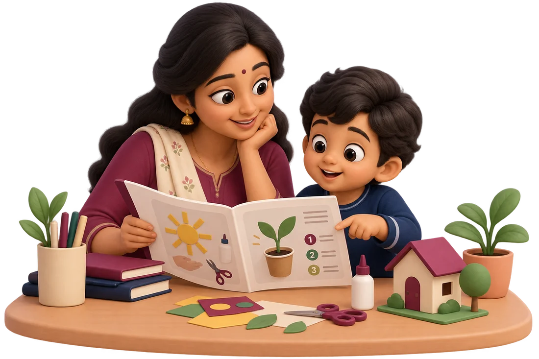 Parent and child exploring a practical activity guide